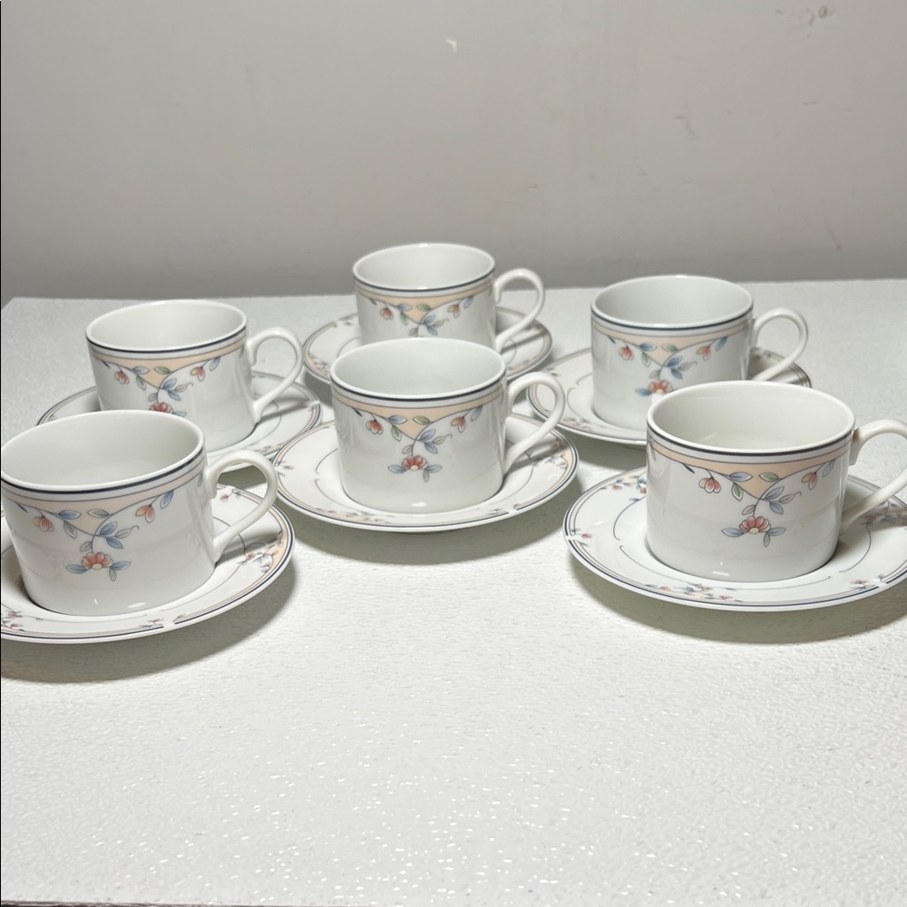 Vintage 80's Princess House Heritage Blossom Cups Saucers Set 6 Made Japan